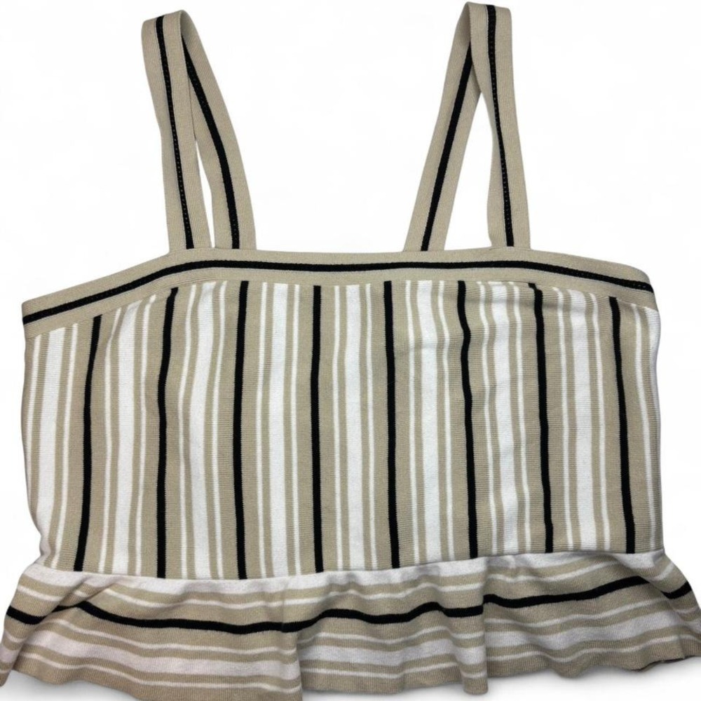 Banana Republic Striped Knit Tank Top Womens XXL Beige Cotton Ruffle Peplum Crop